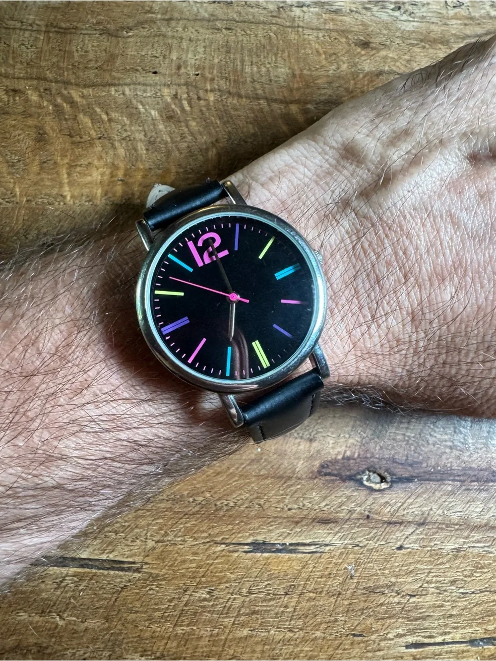 Pride Watch - unbranded watch with neon features on a black face w black strap